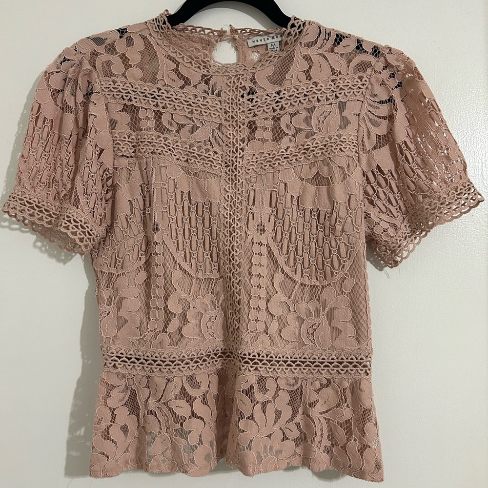 Elegant Lace Blouse in Blush Pink